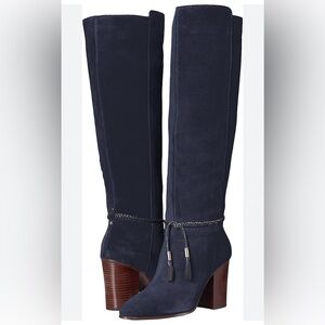 AEROSOLES Tall Suede Blue Ridding Boots with tassel details double zipper Sz 8